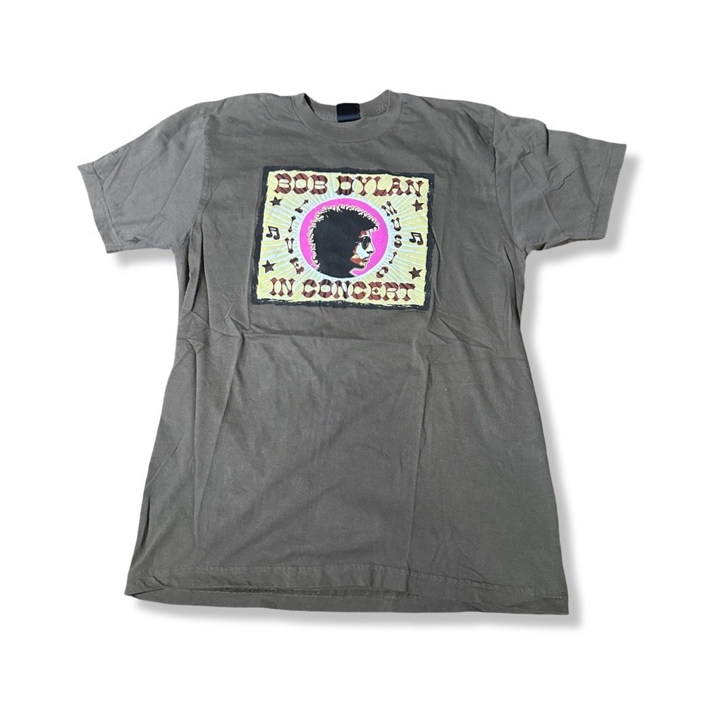 Bob Dylan T-Shirt Men Large Olive Green Excellent Live In Concert Graphic Tee